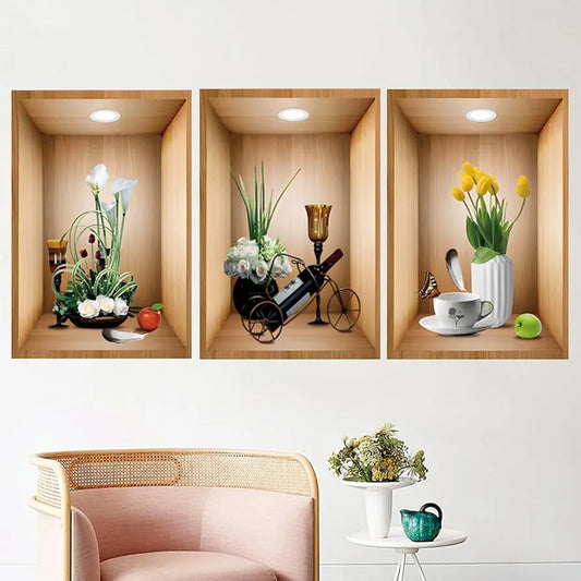 Wall-Friendly 3D Plant Stickers (Pack of 3)