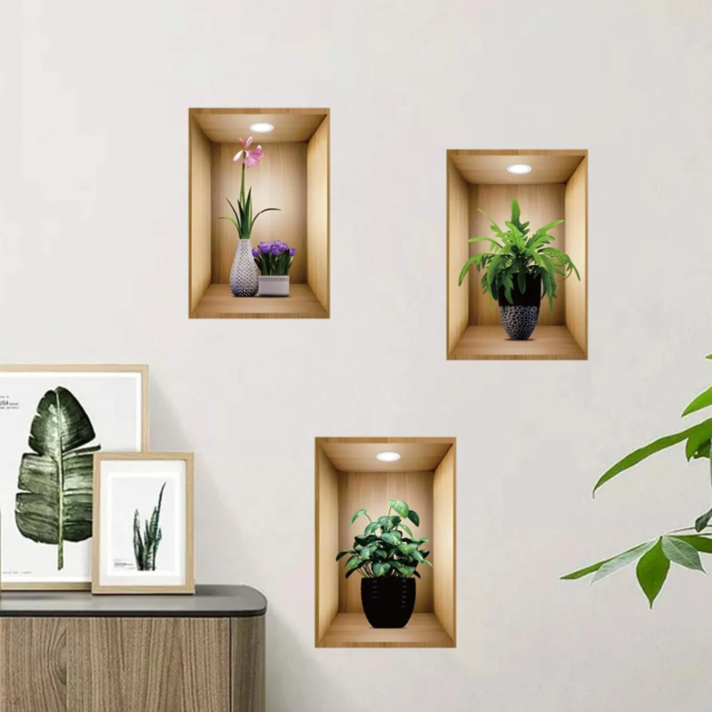 Wall-Friendly 3D Plant Stickers (Pack of 3)