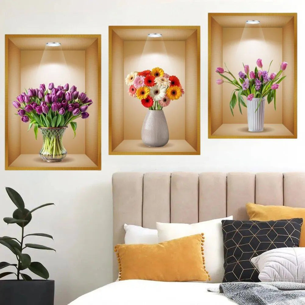 Wall-Friendly 3D Plant Stickers (Pack of 3)